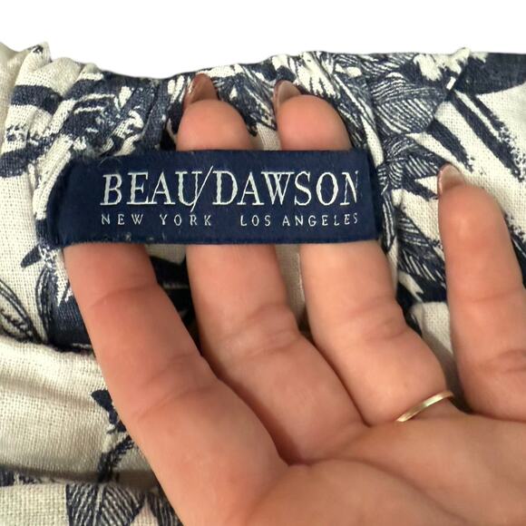 Beau Dawson Blue White Floral Linen Blend Wide Leg Tie Front Pants size M 8-10 - Picture 12 of 12